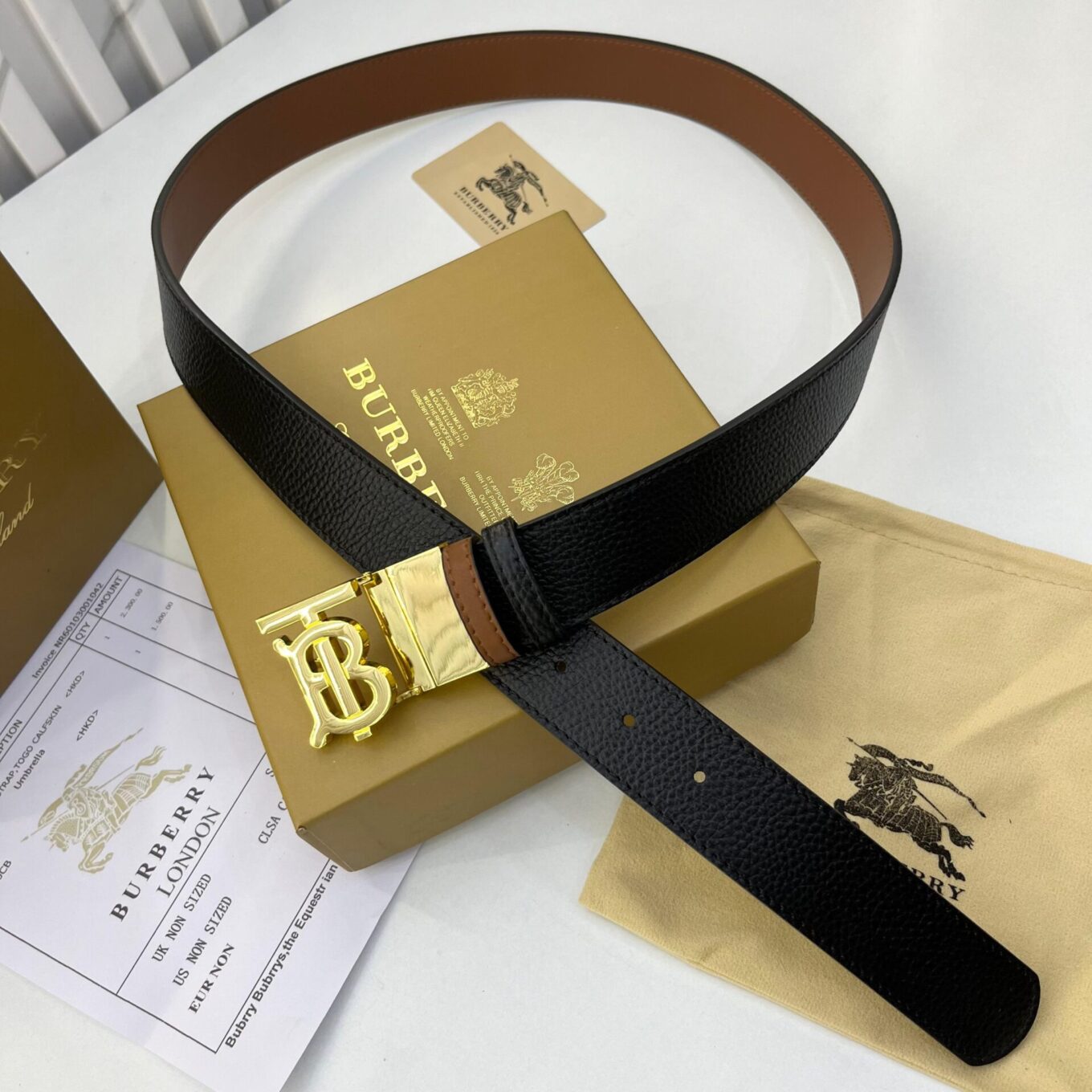 Burberry TB Black Brown Reversible Premium Unisex Belt