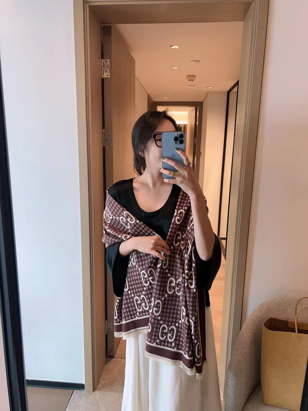 Gucci Wollen Coffee Colour Stole (With Box)