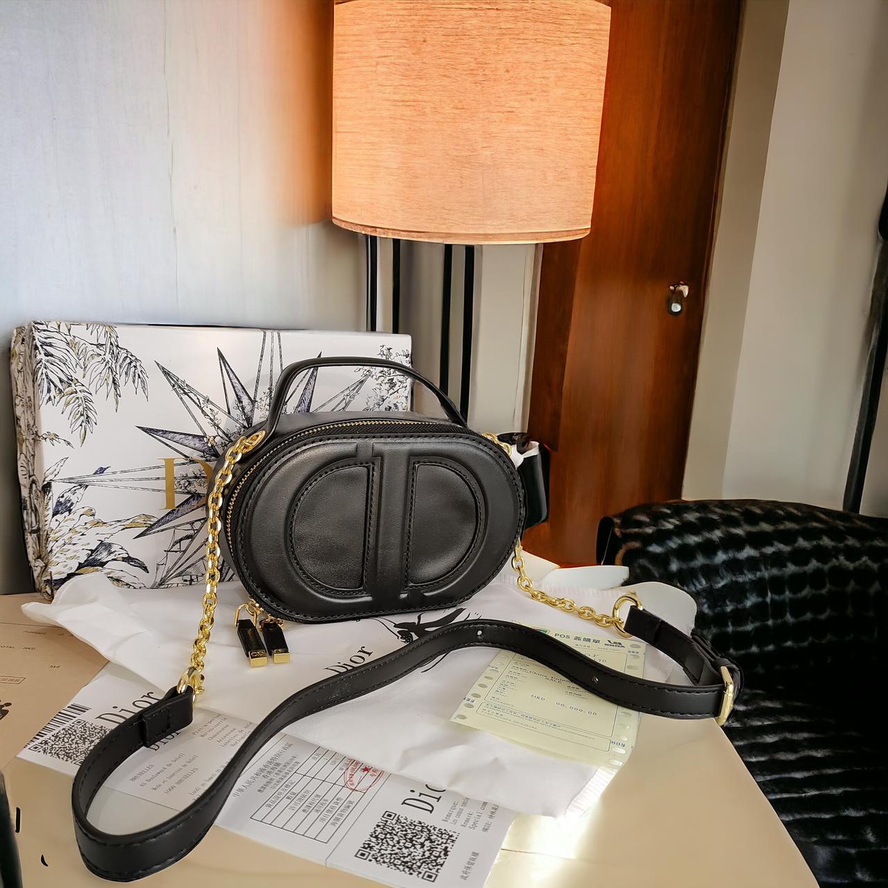 Christian Dior CD Black Oval Camera Bag (With Box)