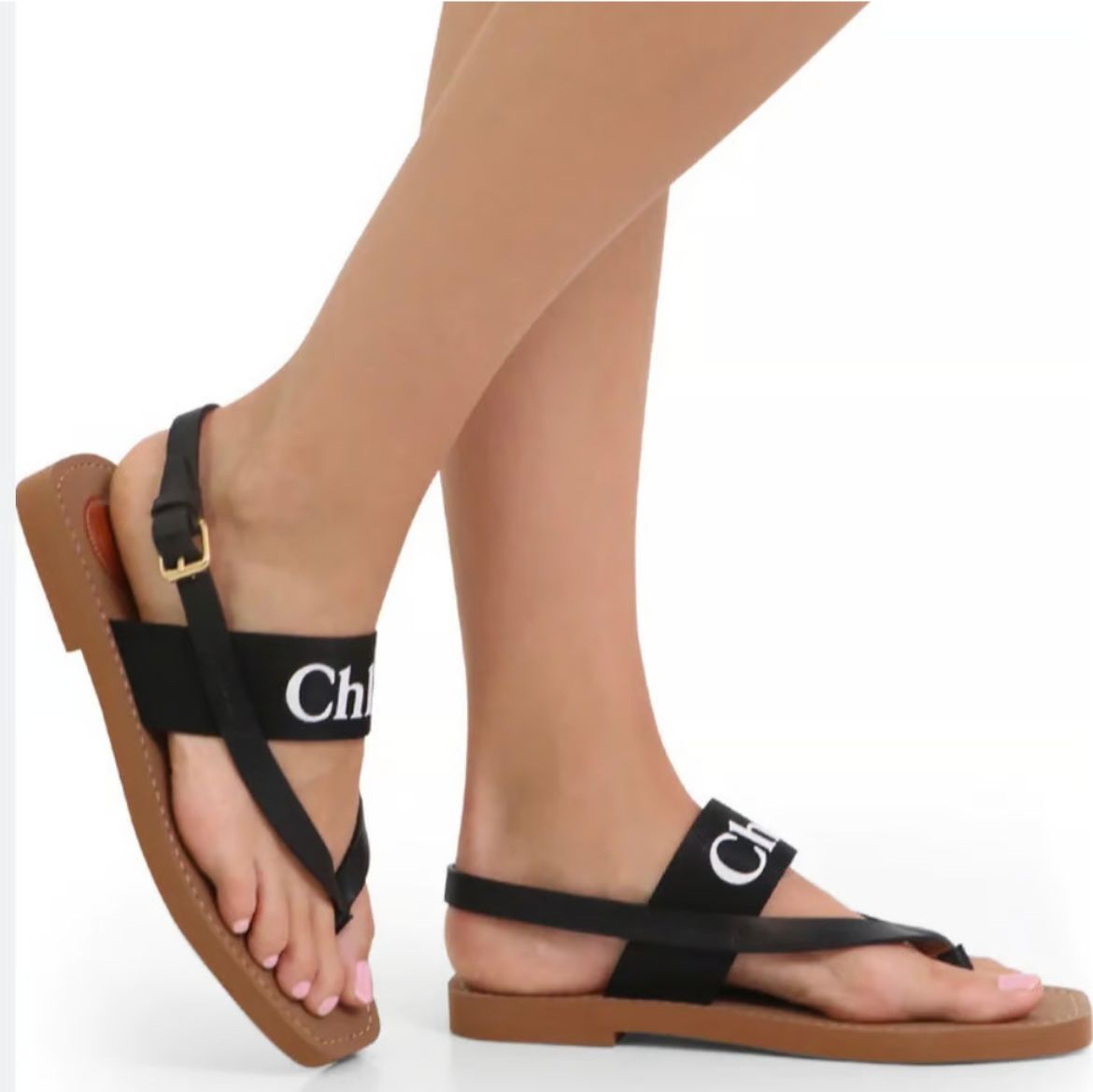 Chloe Woody Black Thong Sandal For Women