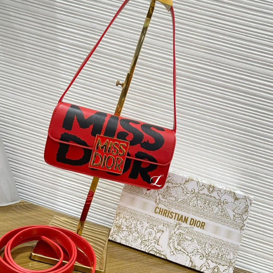 Dior Miss Dior Flap Red Graffin Print Sling Bag (With Box)