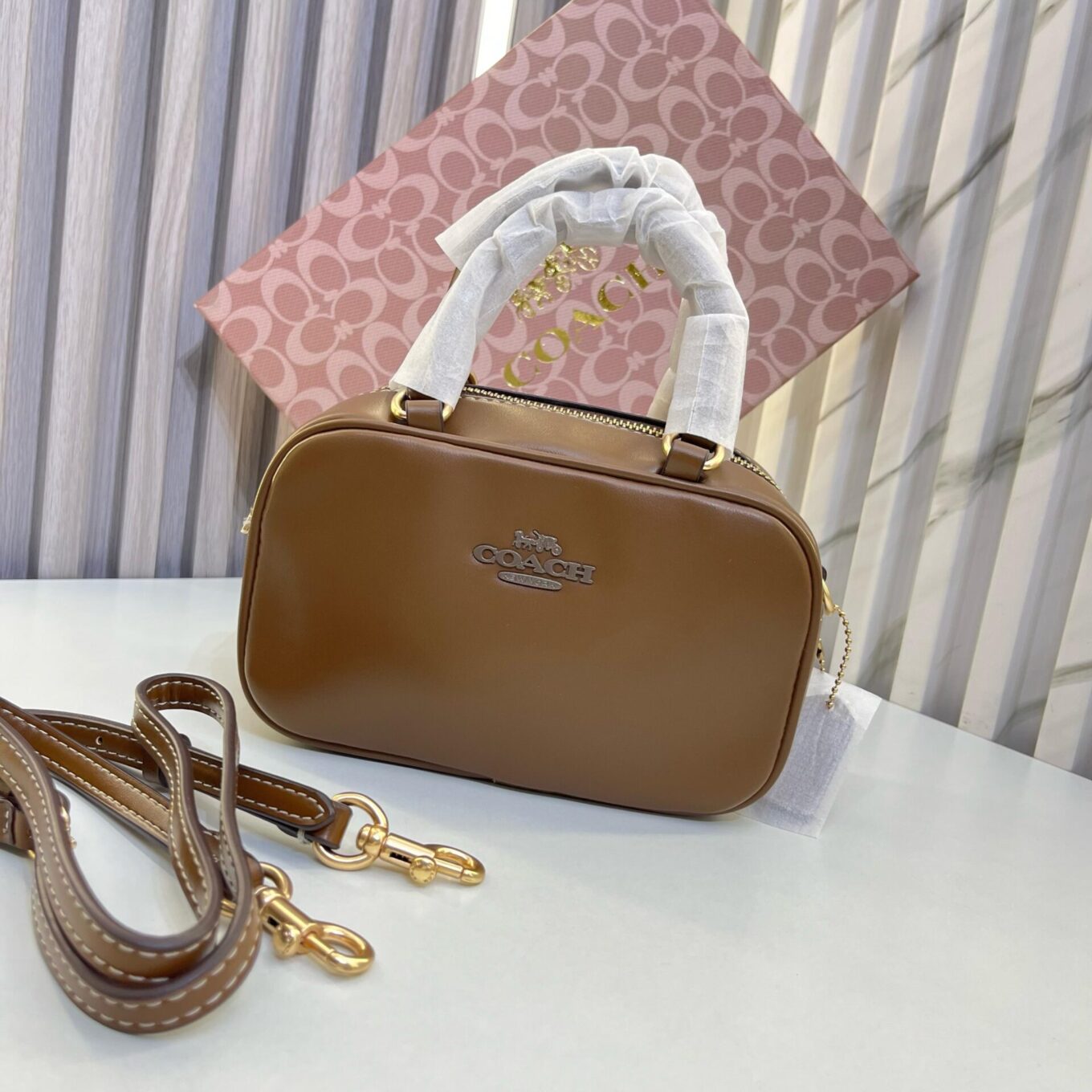 Coach Satchel Brown Crossbody Sling Bag (With Box)