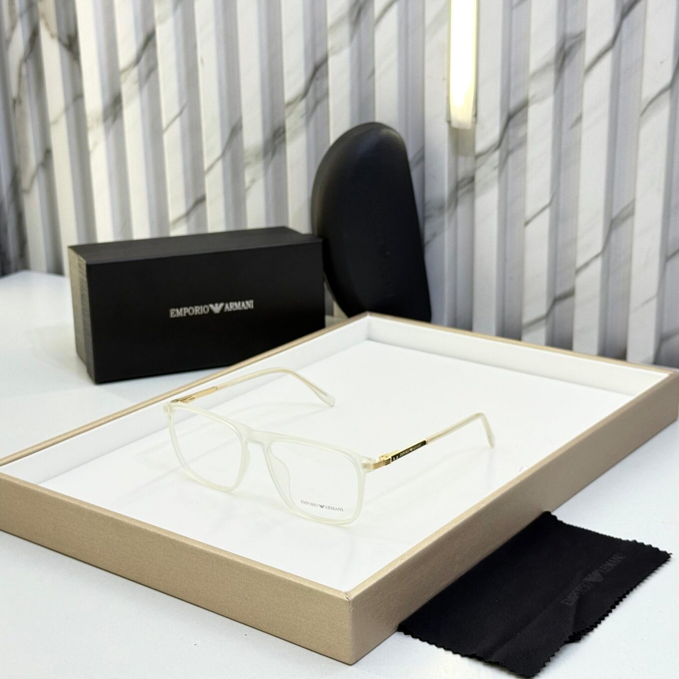 Emporio Armani Unisex Transparent Rectangular Eyeglasses