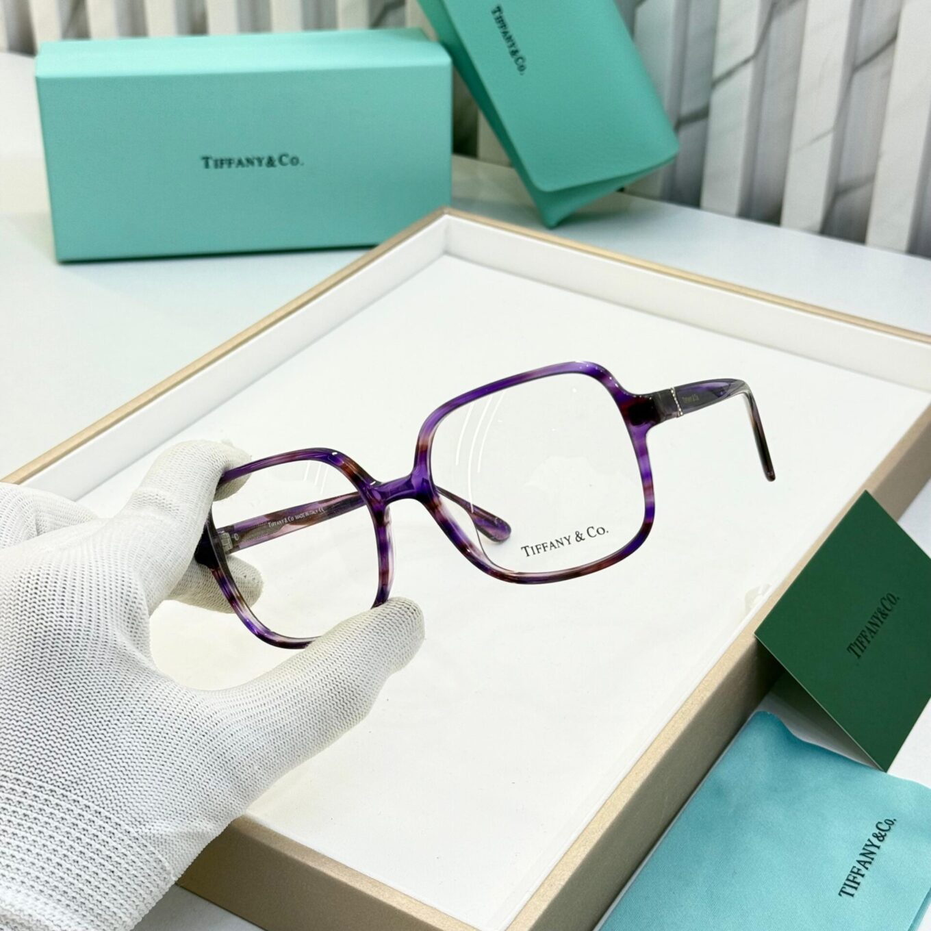 Tiffany & Co. Gold Purple Square Women's Eyeglasses