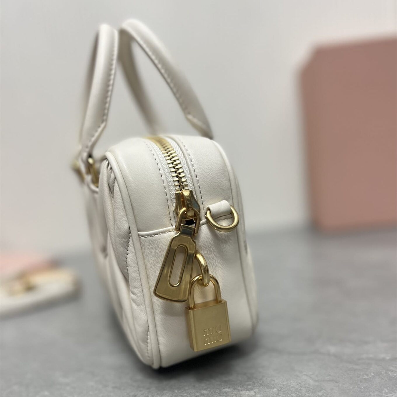 Miu Miu Arcadie Matlasse Nappa White Bowling Bag (With Box)
