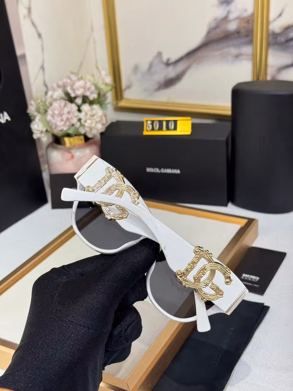 WhatsApp Image 2025-11-12 at 6.01.47 PM (1) Dolce & Gabbana Cat-Eye Sunglasses White Frame with Gold DG Logo