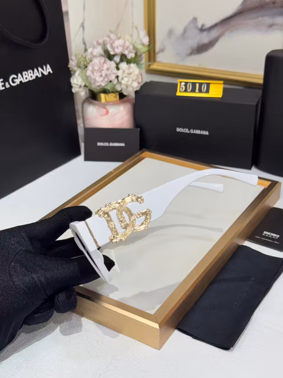 WhatsApp Image 2025-11-12 at 6.01.47 PM Dolce & Gabbana Cat-Eye Sunglasses White Frame with Gold DG Logo