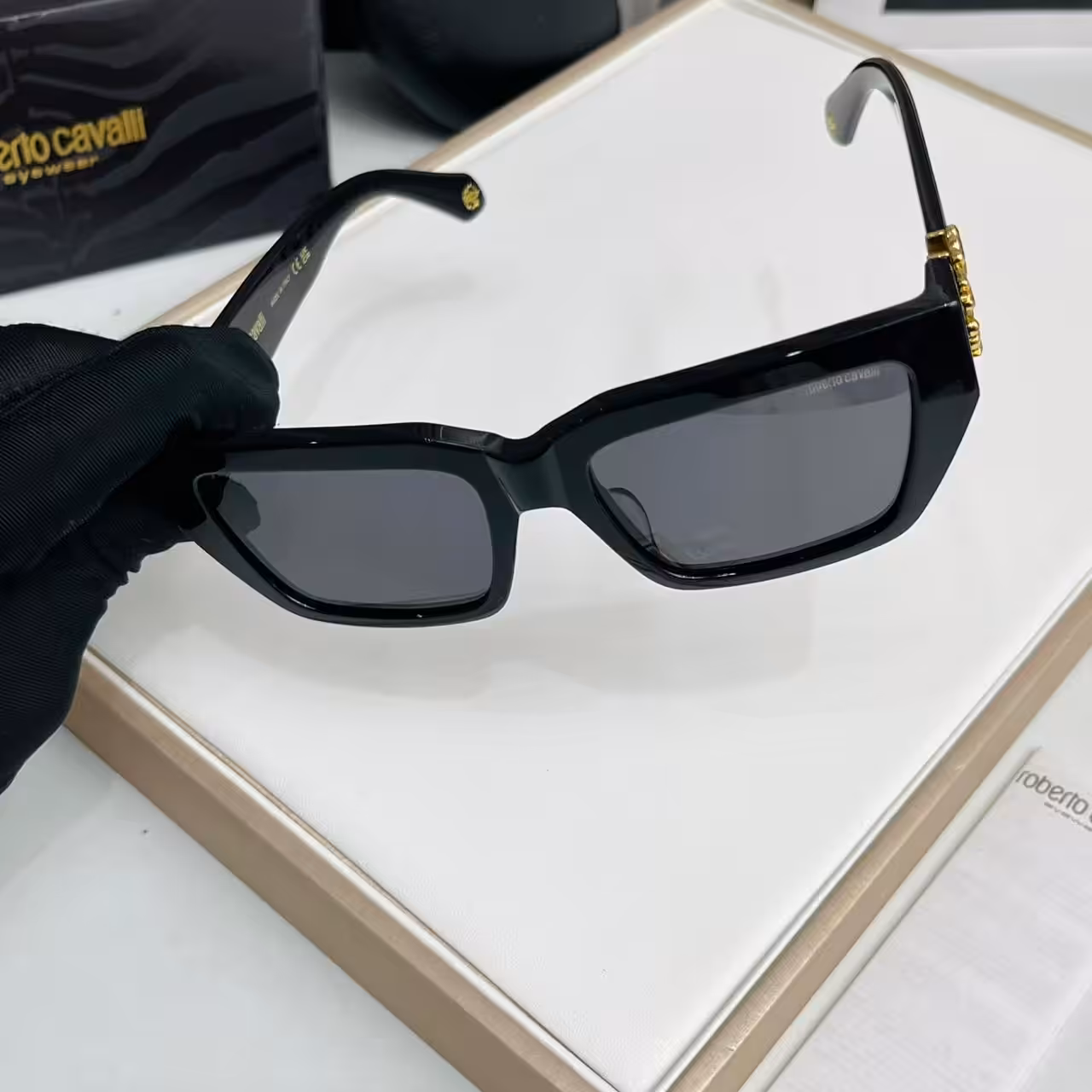 Roberto Cavalli Bold Black Square Sunglasses