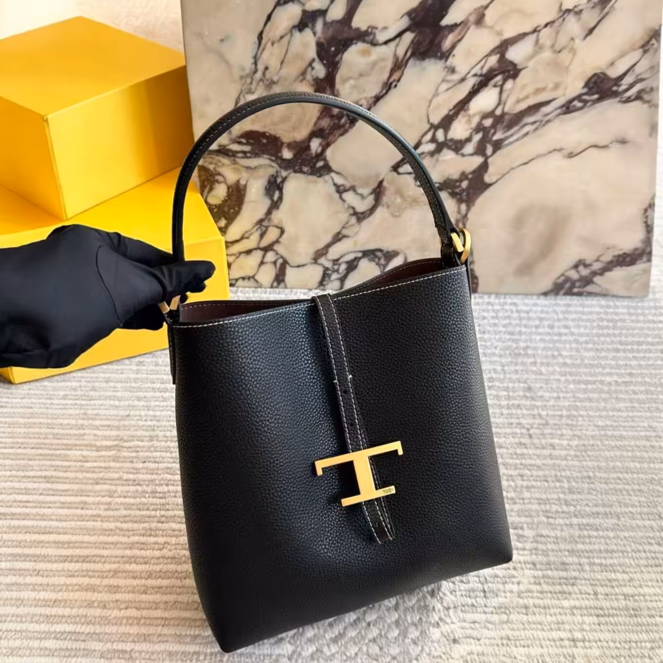 WhatsApp Image 2026-01-08 at 5.23.49 PM Tods T Timeless Black Bucket Bag (With Box)