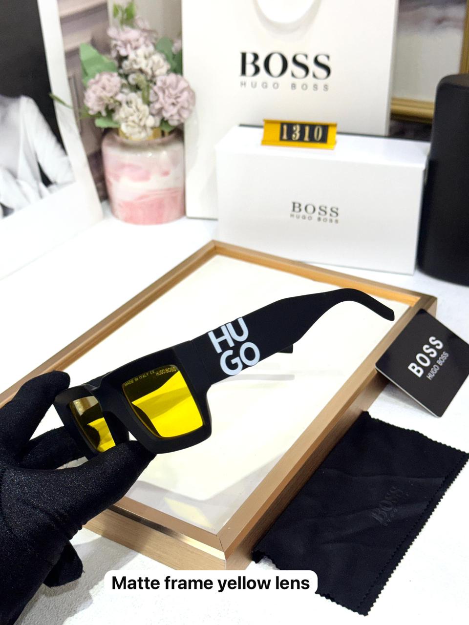 Hugo Boss Wayfarer Yellow Black Matte Men’s Sunglasses