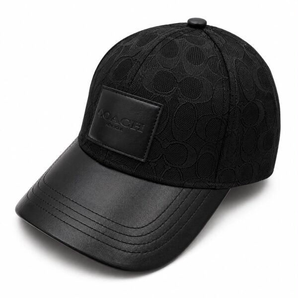 Coach Jacquard Full Black Leatherate  Baseball Cap