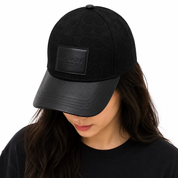 Coach Jacquard Full Black Leatherate  Baseball Cap